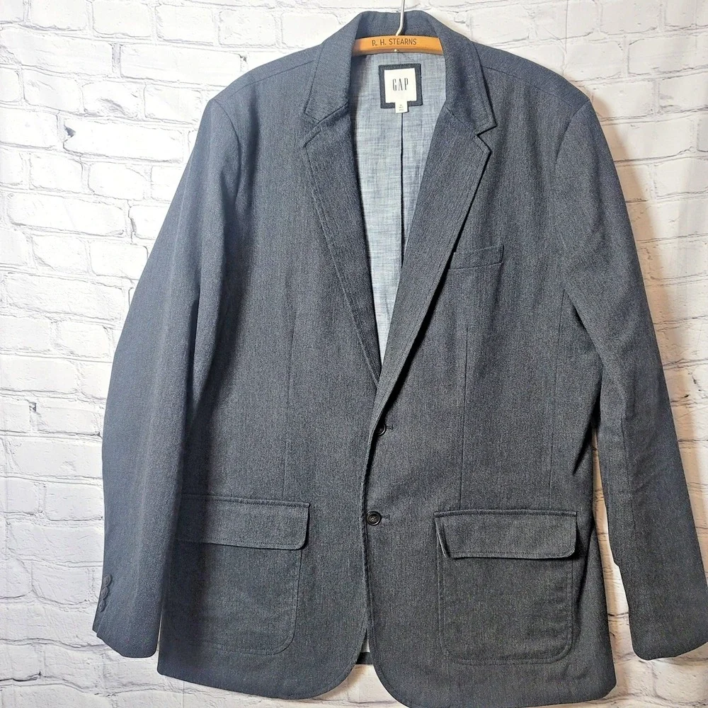 Gap Blazer Mens XL Tall Gray Herringbone‎ Cotton Blend Sport Coat Jacket Denim